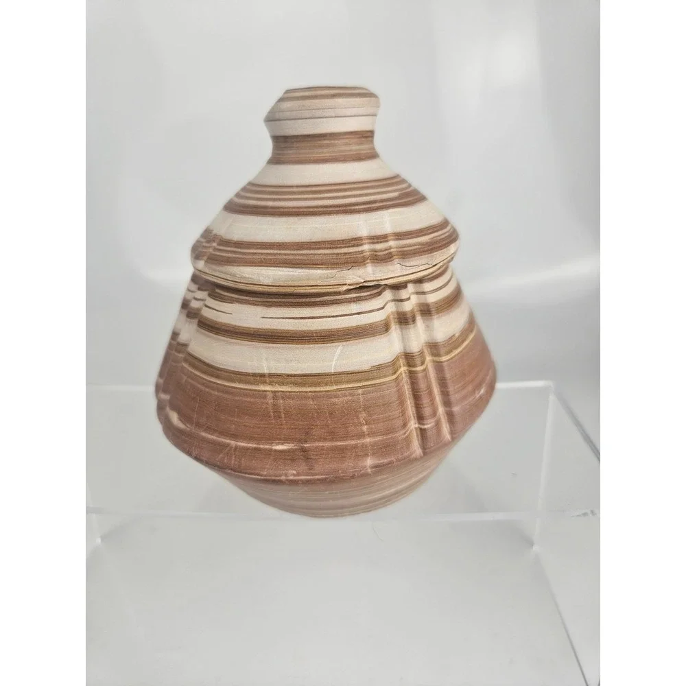 Banded Stone Lidded Jars Pair‎ Natural Stone Decor Set